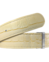 Cream Crocodile Textured Leather Belt