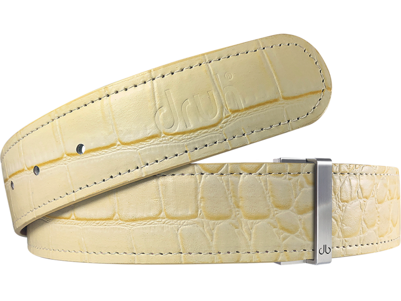 Cream Crocodile Textured Leather Belt