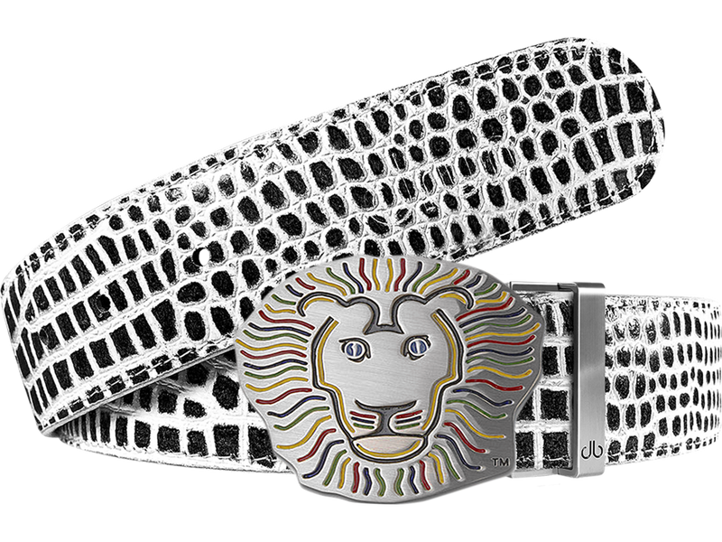John Daly Lion Buckle and Crocodile Leather Belt in Black & White