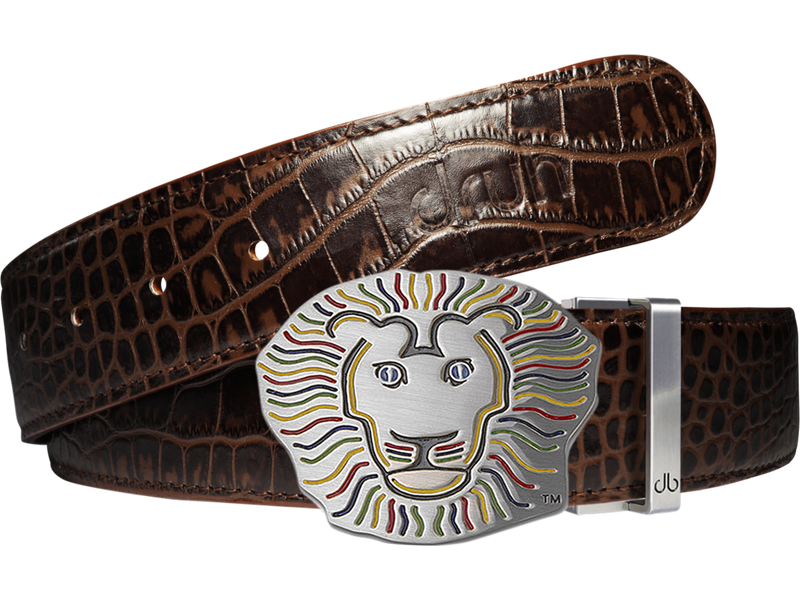 John Daly Lion Buckle and Crocodile Leather Belt in Dark Brown
