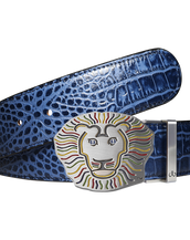 John Daly Lion Buckle and Crocodile Leather Belt in Blue