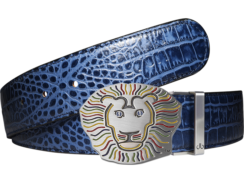 John Daly Lion Buckle and Crocodile Leather Belt in Blue