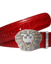 John Daly Lion Buckle and Crocodile Leather Belt in Red