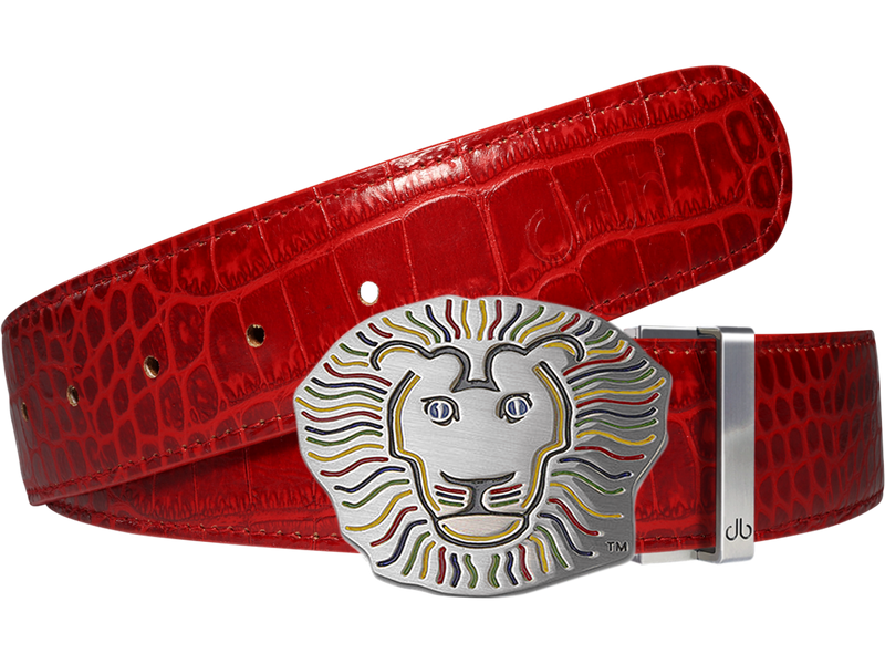 John Daly Lion Buckle and Crocodile Leather Belt in Red