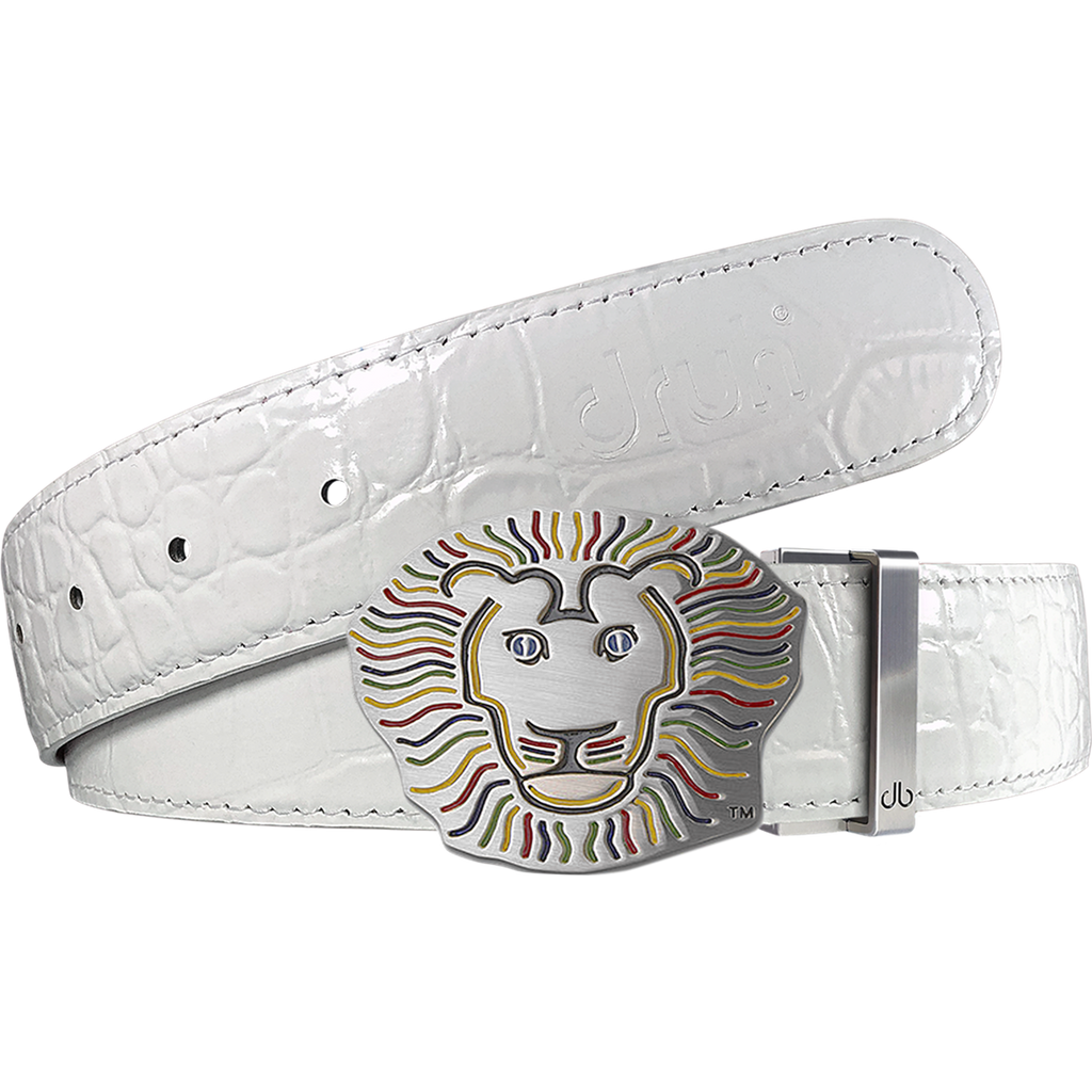 John Daly Lion Buckle and Crocodile Leather Belt in White