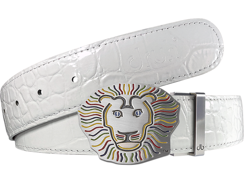 John Daly Lion Buckle and Crocodile Leather Belt in White