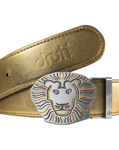 John Daly Lion Buckle and Plain Leather Belt in Gold