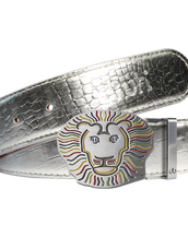 John Daly Lion Buckle and Crocodile Leather Belt in Silver