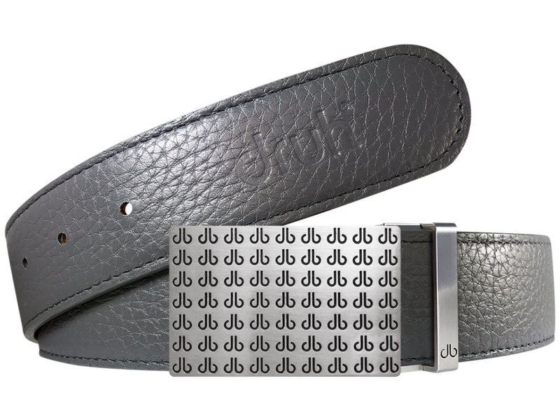Grey Full Grain Textured Leather Belt with Black db Repeat Buckle