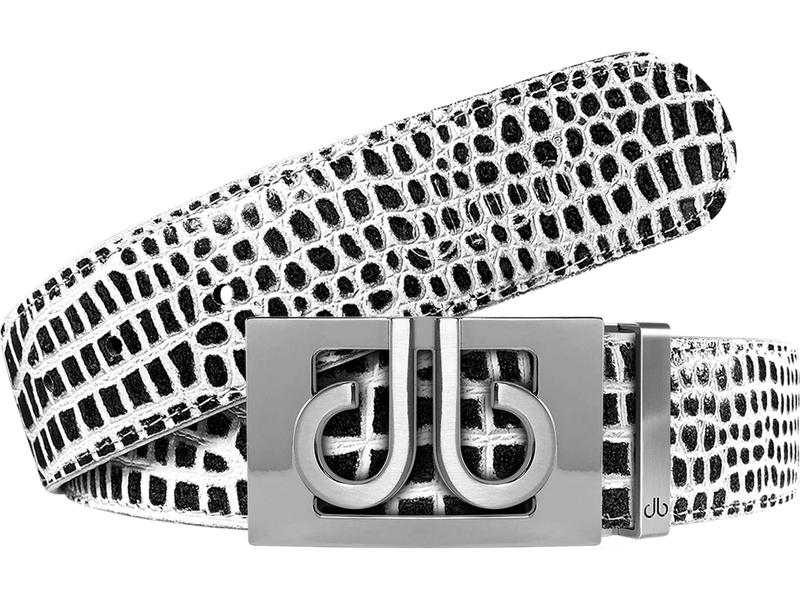 Black and White Crocodile Textured Leather Belt with Buckle