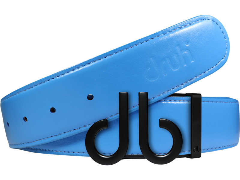 Full Grain Leather Belt in Sky Blue with Matte black ‘db’ Icon Buckle