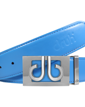 Full Grain Leather Belt in Sky Blue with Silver ‘db’ Thru Buckle