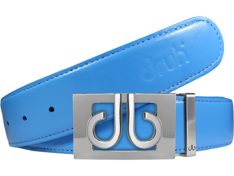 Full Grain Leather Belt in Sky Blue with Silver ‘db’ Thru Buckle
