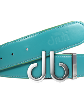 Full Grain Leather Belt in Aqua with Brushed Silver ‘db’ Icon Buckle