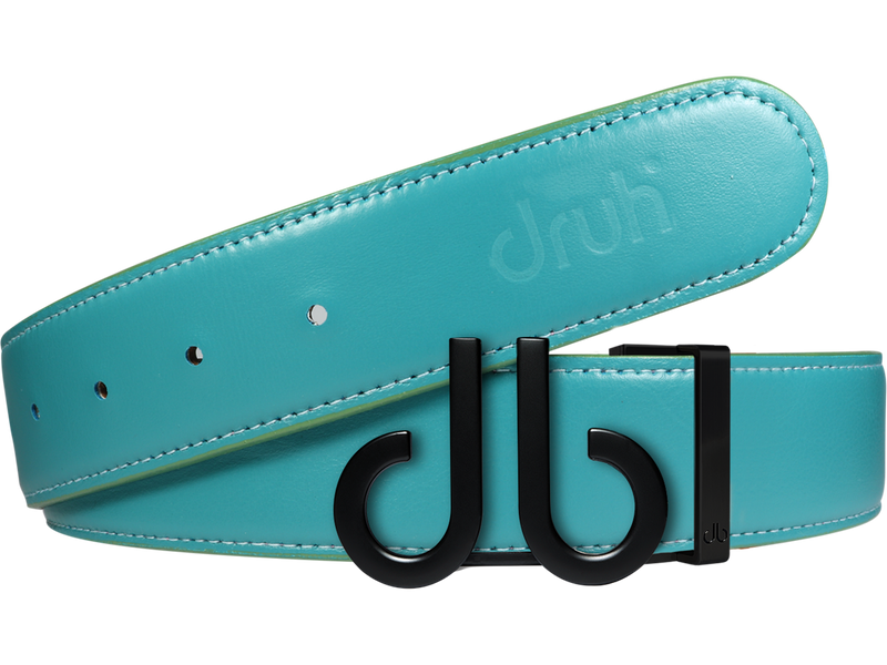 Full Grain Leather Belt in Aqua with Matte black ‘db’ Icon Buckle