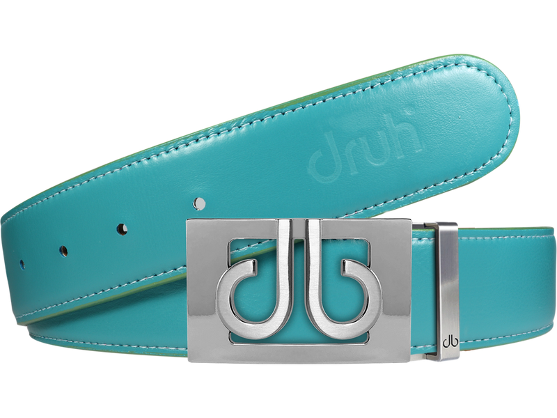 Full Grain Leather Belt in Aqua with Silver ‘db’ Thru Buckle