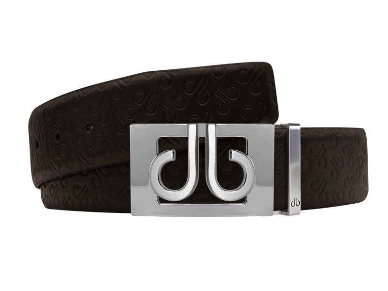 Brown Db Icon Pattern Embossed Leather Belt With Silver Db Classic Thru Buckle