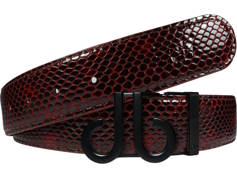 Shiny Snakeskin Texture Burgundy & Black with Classic Buckle