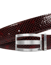 Shiny Snakeskin Texture Burgundy & Black with Classic Buckle