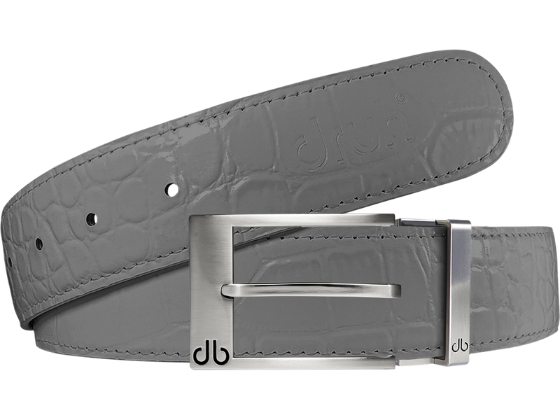 Grey Crocodile Textured Leather Belt with Prong Buckle