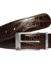 Dark Brown Crocodile Textured Leather Belt with Prong Buckle