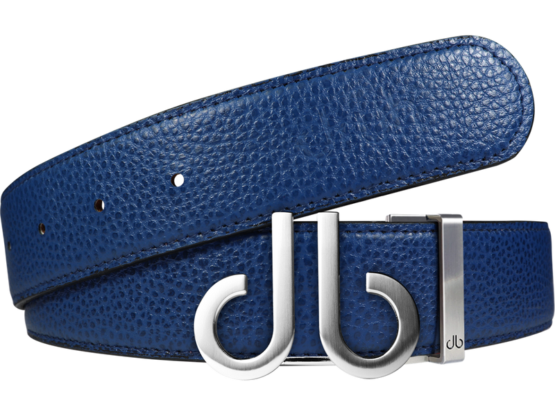 Full Grain Leather Belt in Blue with Brushed Silver ‘db ’Icon Buckle