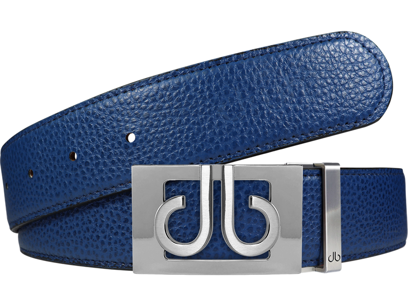 Full Grain Leather Belt in Blue with Silver ‘db’ Thru Buckle