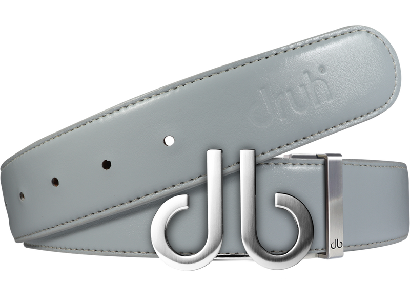 Full Grain Leather Belt in Grey with Brushed Silver ‘db’ Icon Buckle