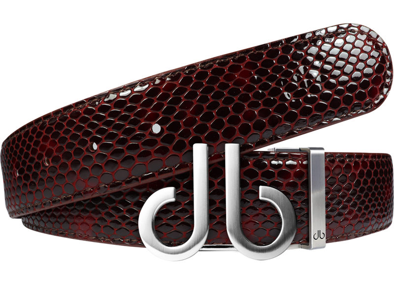 Shiny Snakeskin Texture Burgundy & Black with Brushed Silver ‘db’Icon Buckle