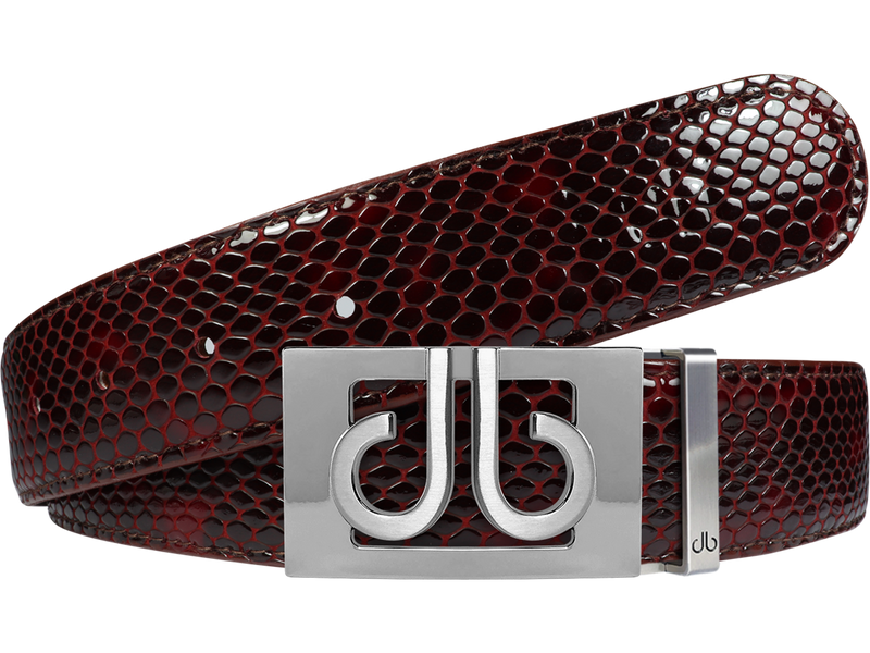 Shiny Snakeskin Texture Burgundy & Black with Silver ‘db’ Thru Buckle