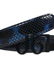 Shiny Snakeskin Texture Belt Blue & Black with Matte DB Icon Buckle