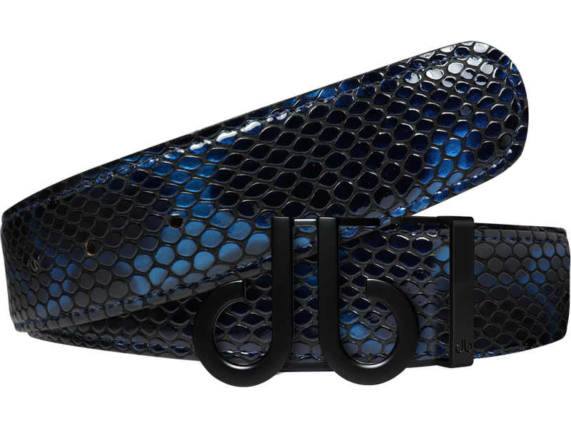 Shiny Snakeskin Texture Belt Blue & Black with Matte DB Icon Buckle