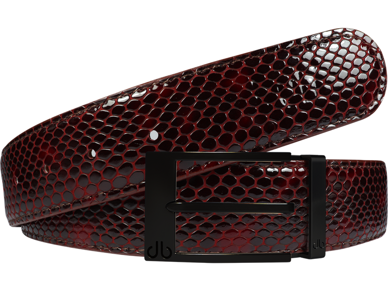 Shiny Snakeskin Texture Belt Burgundy & Black with Matte Prong Buckle