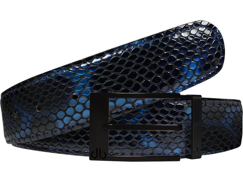 Shiny Snakeskin Texture Belt Blue & Black with Matte Prong Buckle
