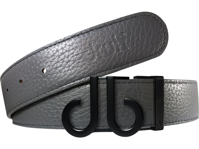 Gray Full Grain Texture Leather Belt with Matte DB Icon Buckle