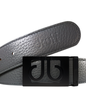 Gray Full Grain Texture Leather Belt with Matte Classic Buckle