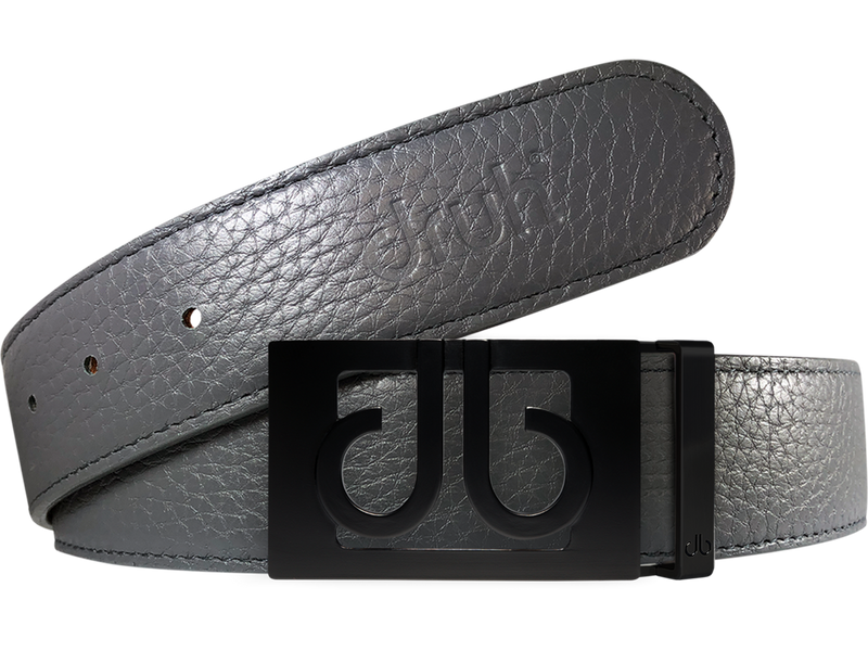 Gray Full Grain Texture Leather Belt with Matte Classic Buckle