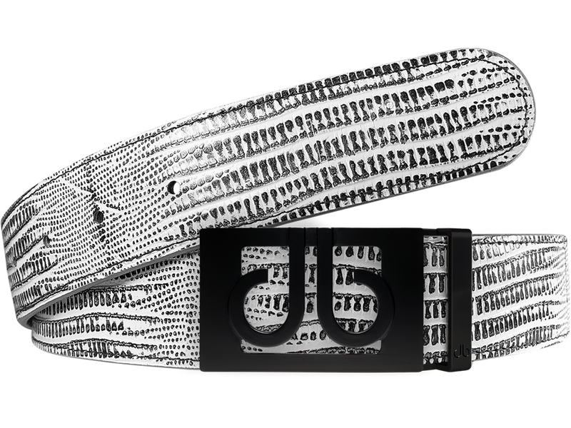Black and White Lizard Texture Leather Belt with Matte Classic Buckle