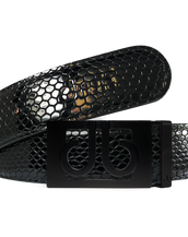 Black Snakeskin Texture Leather Belt with Matte Classic Buckle