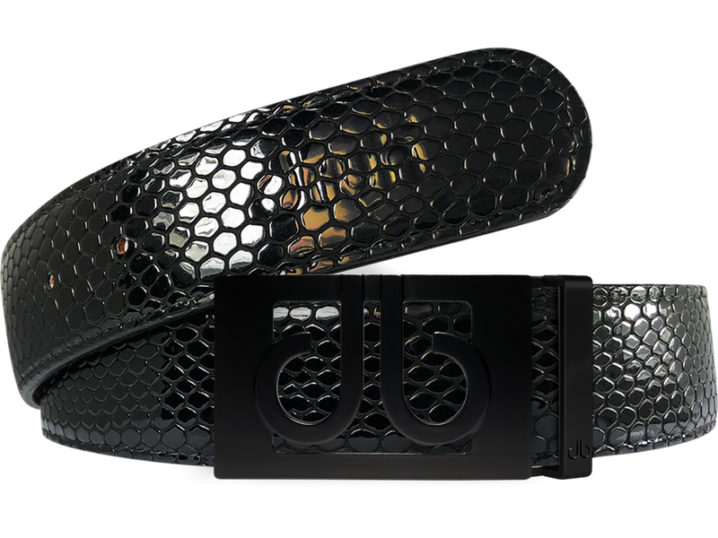 Black Snakeskin Texture Leather Belt with Matte Classic Buckle