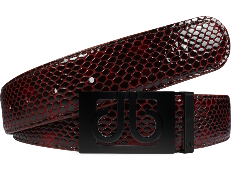 Shiny Snakeskin Texture Belt Burgundy & Black with Matte Classic Buckle