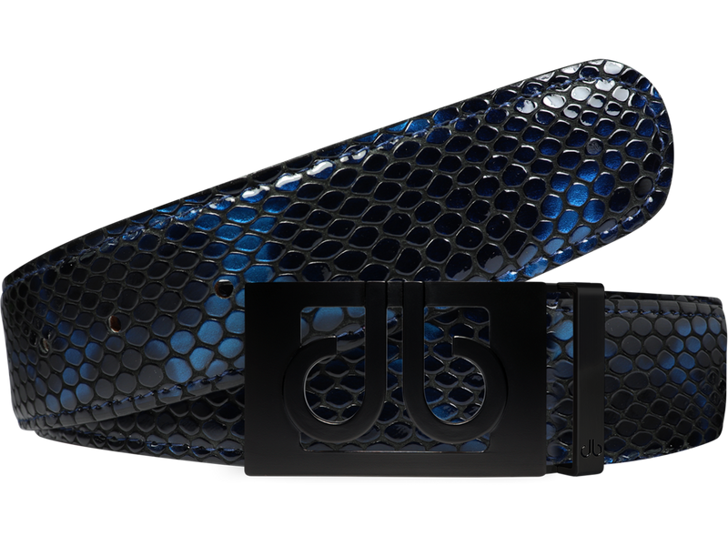 Shiny Snakeskin Texture Belt Blue & Black with Matte Classic Buckle