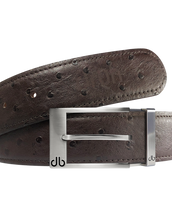 Brown Ostrich Textured Leather Belt with Prong Buckle
