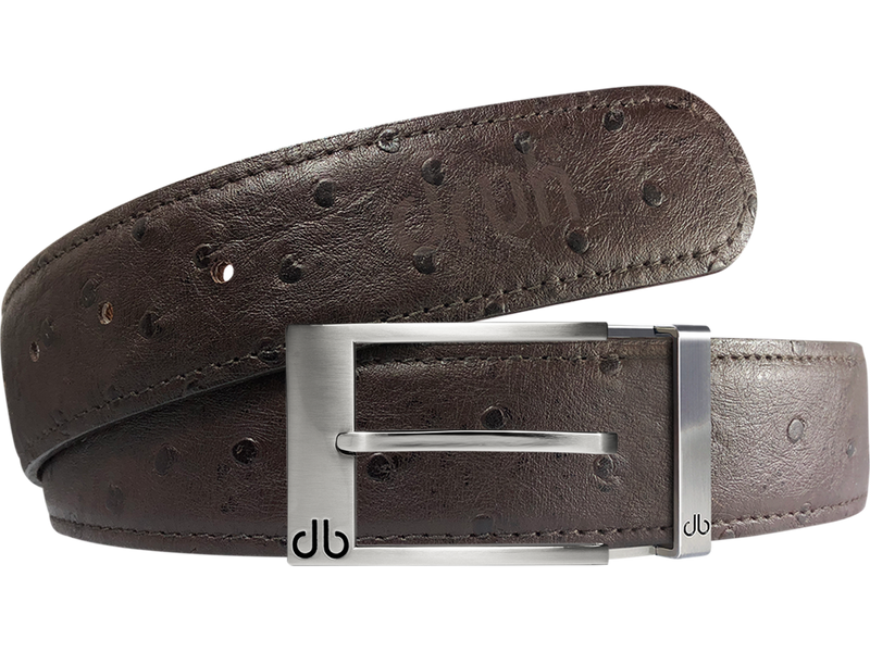 Brown Ostrich Textured Leather Belt with Prong Buckle