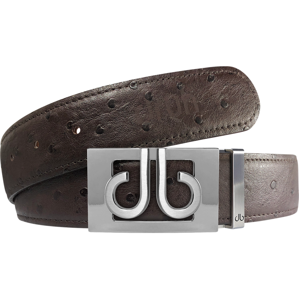 Brown Ostrich Textured Leather Strap with Buckle