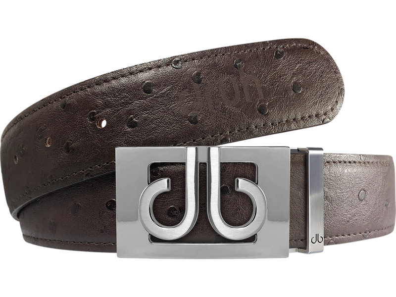 Brown Ostrich Textured Leather Strap with Buckle