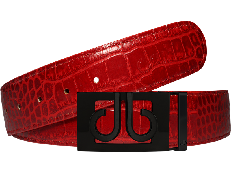 Red Crocodile Textured Leather Belt with Classic Matte Black Buckle