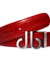 Red Crocodile Textured Leather Belt with Classic Silver DB Icon Buckle