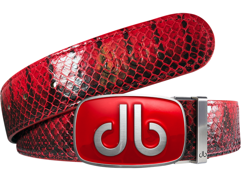 Red Real Snakeskin Leather Belt with Big Red Buckle