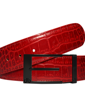 Red Crocodile Leather Belt with Class Matte Prong Buckle